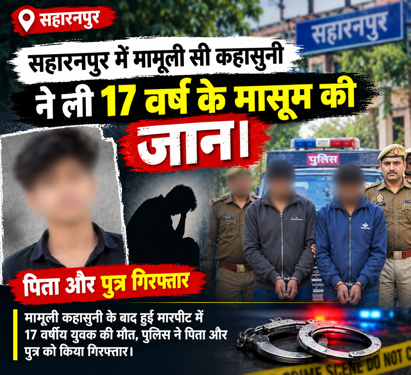 सहारनपुर: मामूली कहासुनी में 17 वर्षीय छात्र की मौत, पिता-पुत्र गिरफ्तार